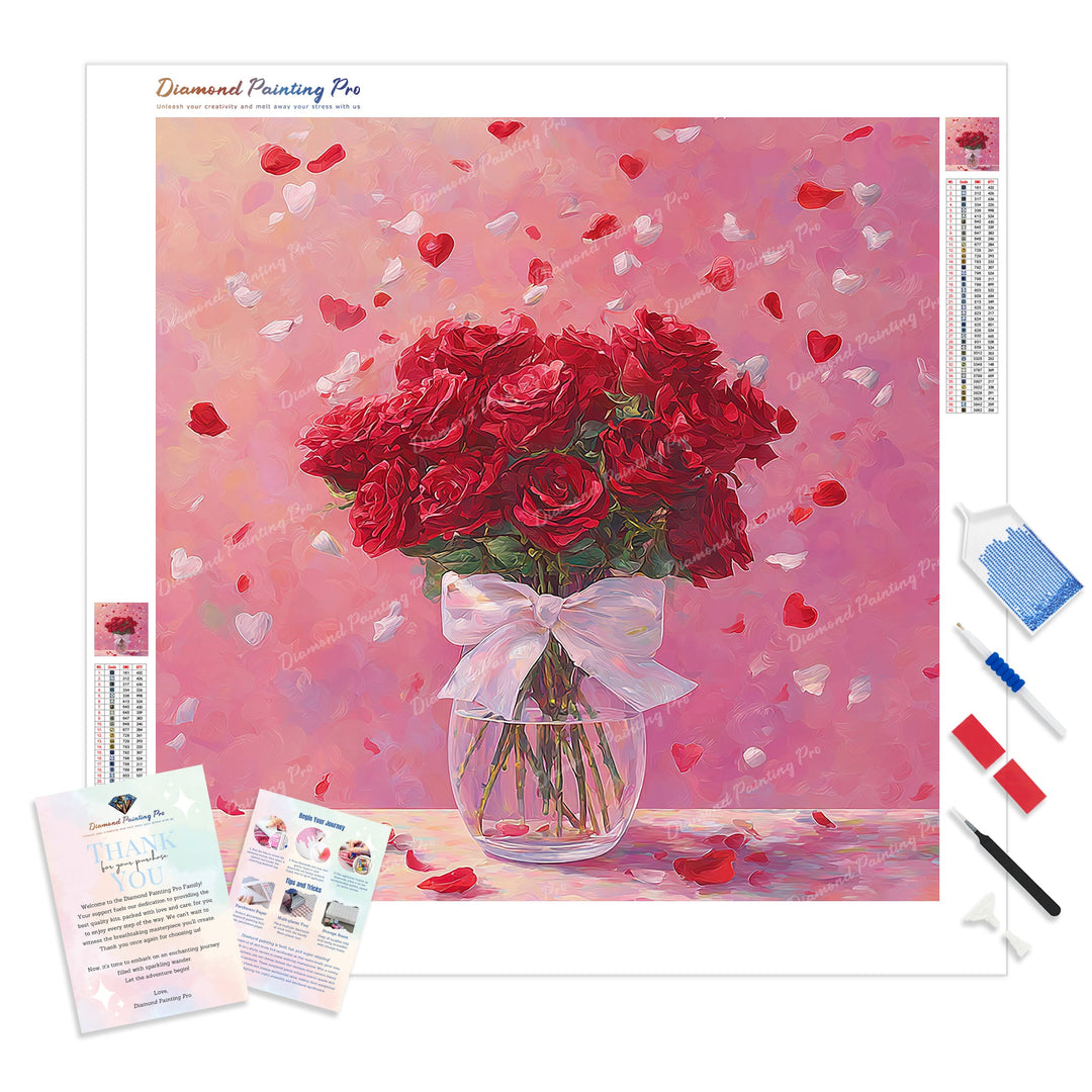 Red Roses in Vase Diamond Painting Kit - Full Drill / Square or Round Diamonds with AB Drills Option