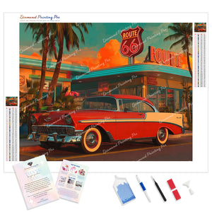 Red Vintage Car and Diner | Diamond Painting