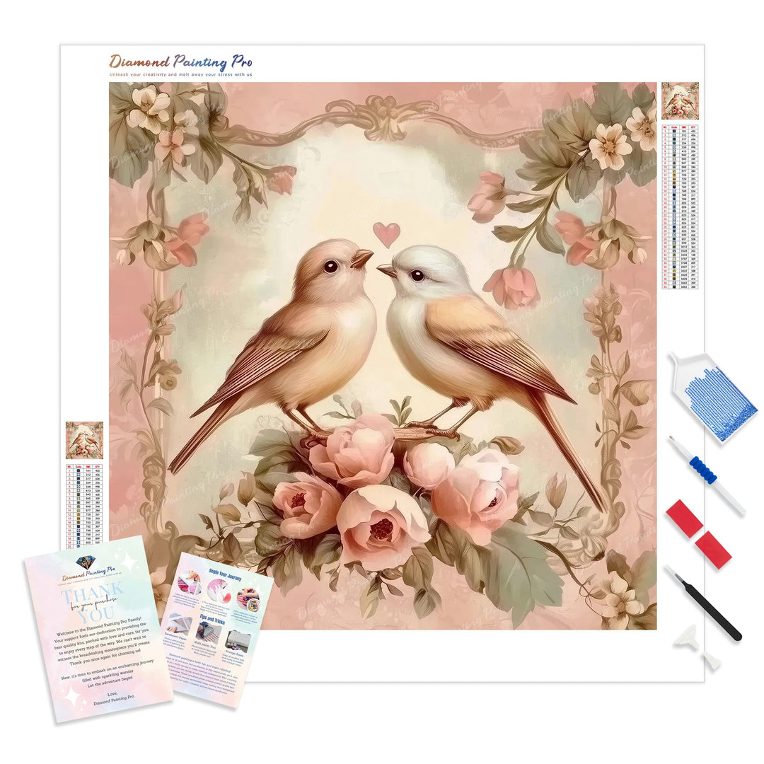 Rococo Lovebirds Diamond Painting Kit - Full Drill / Square or Round Diamonds with AB Drills Option