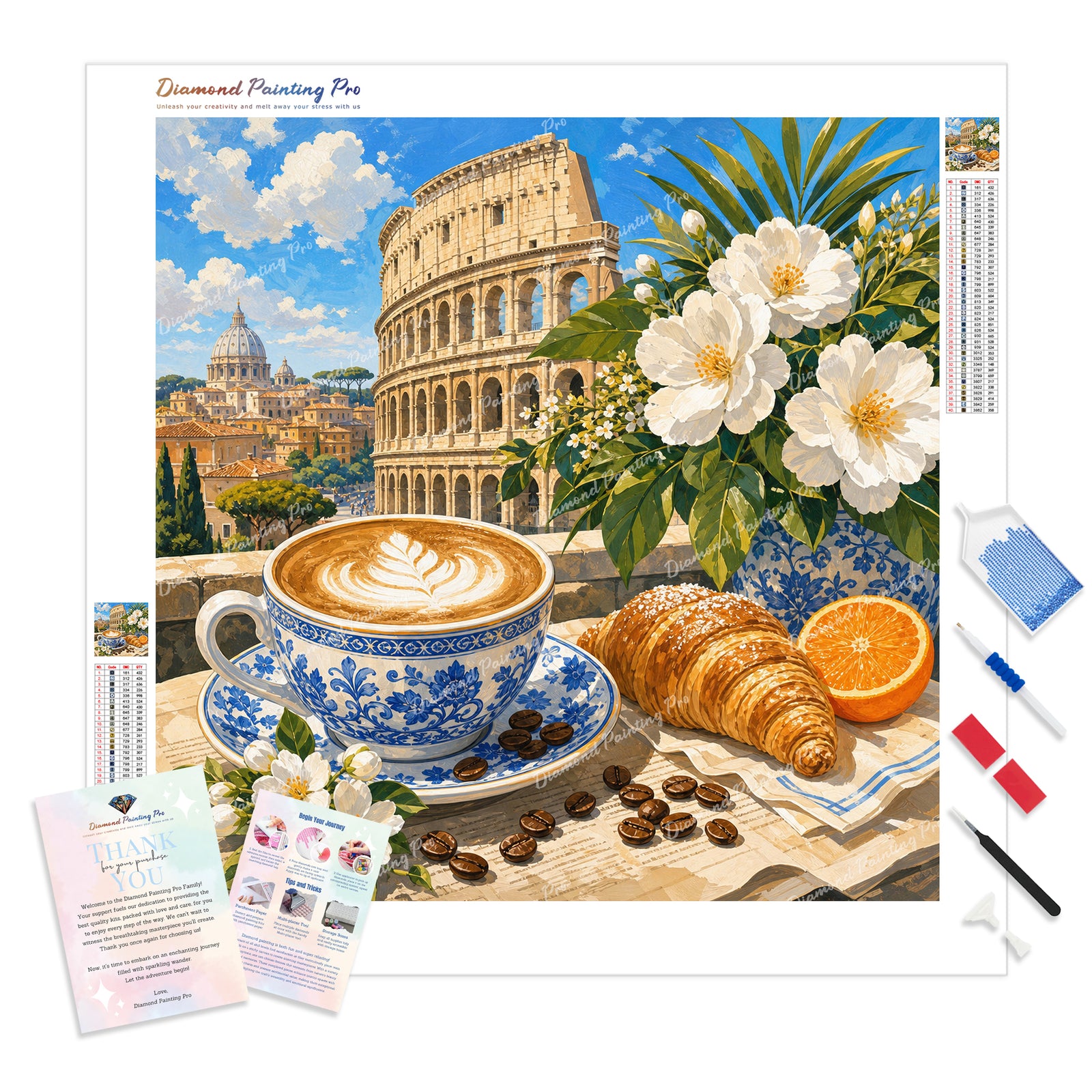 Roman Breakfast Diamond Painting Kit - Full Drill / Square or Round Diamonds with AB Drills Option