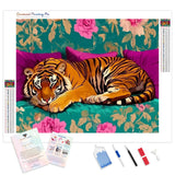 Royal Tiger Naptime Diamond Painting Kit - Full Drill / Square or Round Diamonds with AB Drills Option