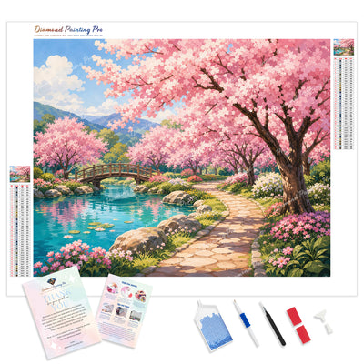 Sakura Walkway Diamond Painting Kit - Full Drill / Square or Round Diamonds with AB Drills Option