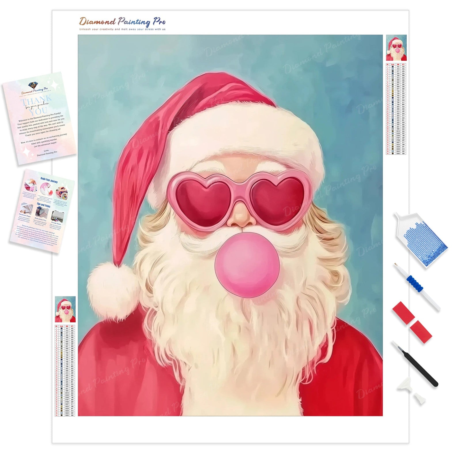 Santa Bubble Gum Diamond Painting Kit - Full Drill / Square or Round Diamonds with AB Drills Option