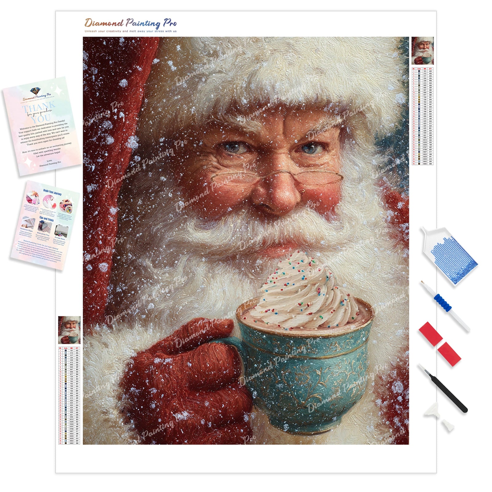 Santa's Hot Cocoa Break Diamond Painting Kit - Full Drill / Square or Round Diamonds with AB Drills Option