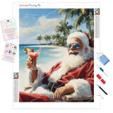 Santa's Summer Vacation Diamond Painting Kit - Full Drill / Square or Round Diamonds with AB Drills Option
