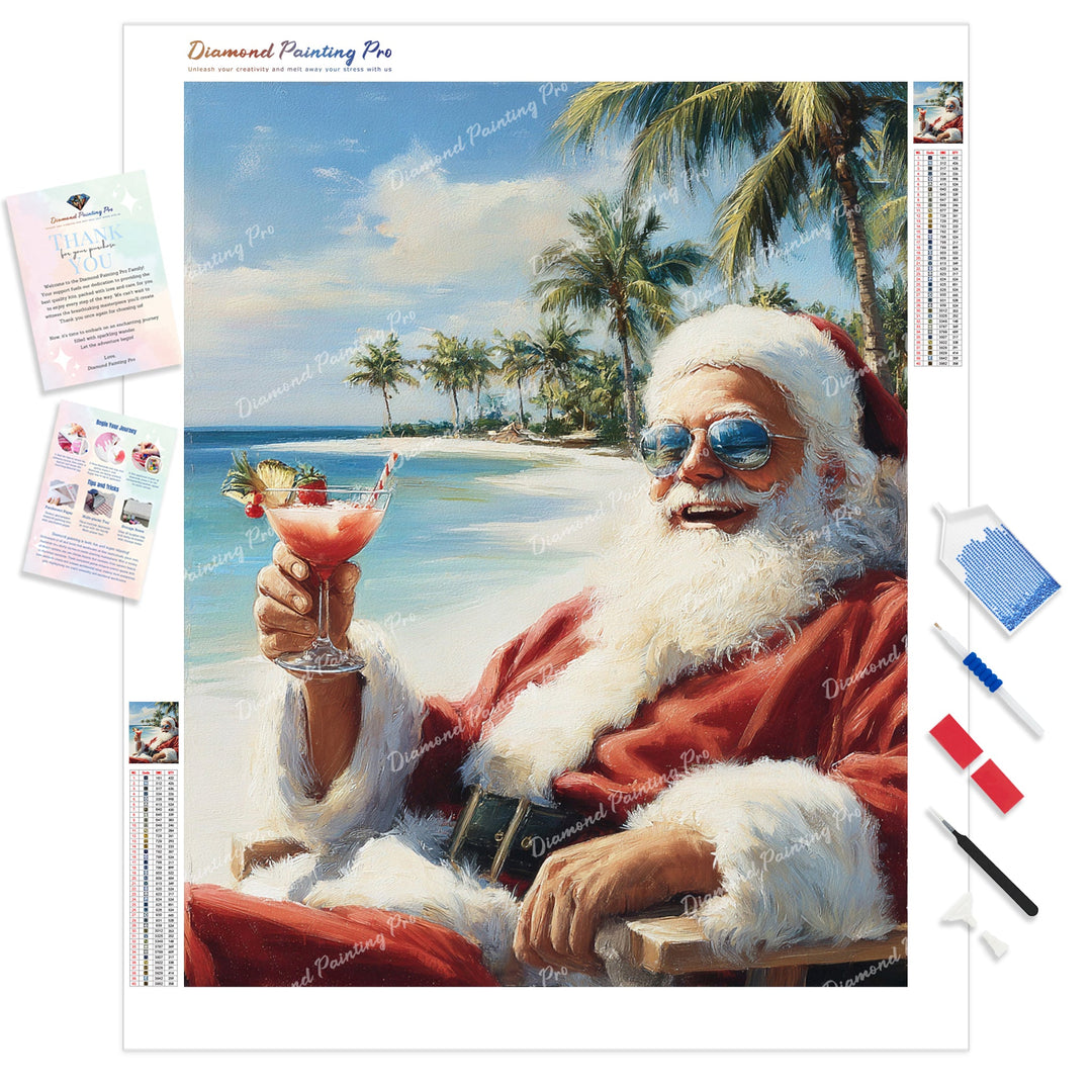 Santa's Summer Vacation Diamond Painting Kit - Full Drill / Square or Round Diamonds with AB Drills Option