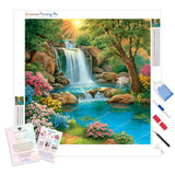 Secret Waterfall Garden Diamond Painting Kit - Full Drill / Square or Round Diamonds with AB Drills Option
