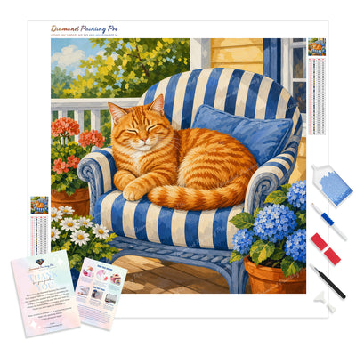 Sleepy Orange Cat Diamond Painting Kit - Full Drill / Square or Round Diamonds with AB Drills Option