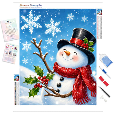 Smiling Snowman Diamond Painting Kit - Full Drill / Square or Round Diamonds with AB Drills Option