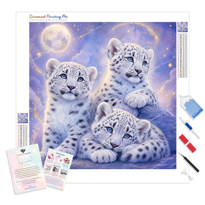 Snow Leopard Cubs Diamond Painting Kit - Full Drill / Square or Round Diamonds with AB Drills Option