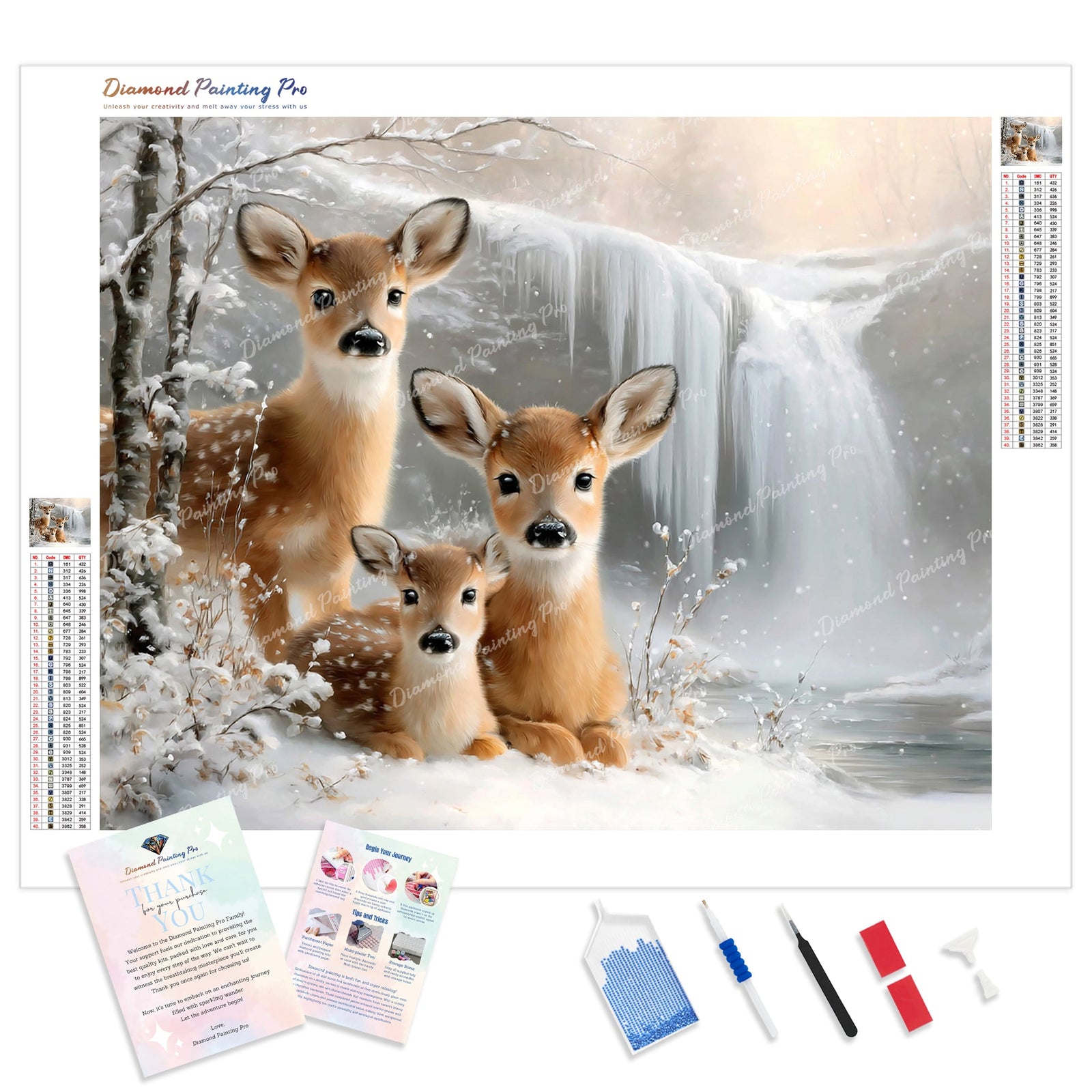 Snowfall Fawn Family Diamond Painting Kit - Full Drill / Square or Round Diamonds with AB Drills Option