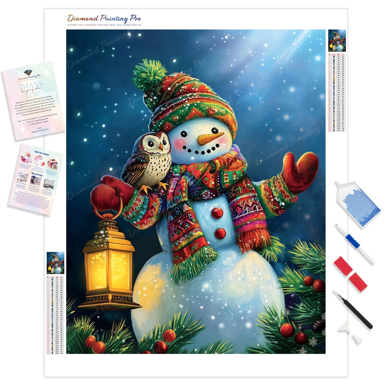 Snowman and Owl Diamond Painting Kit - Full Drill / Square or Round Diamonds with AB Drills Option