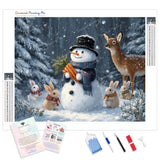 Snowman with Besties Diamond Painting Kit - Full Drill / Square or Round Diamonds with AB Drills Option