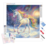 Snowy Rainbow Unicorn Diamond Painting Kit - Full Drill / Square or Round Diamonds with AB Drills Option