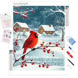 Snowy Winter Cardinal Diamond Painting Kit - Full Drill / Square or Round Diamonds with AB Drills Option