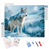 Snowy Winter Wolf Diamond Painting Kit - Full Drill / Square or Round Diamonds with AB Drills Option