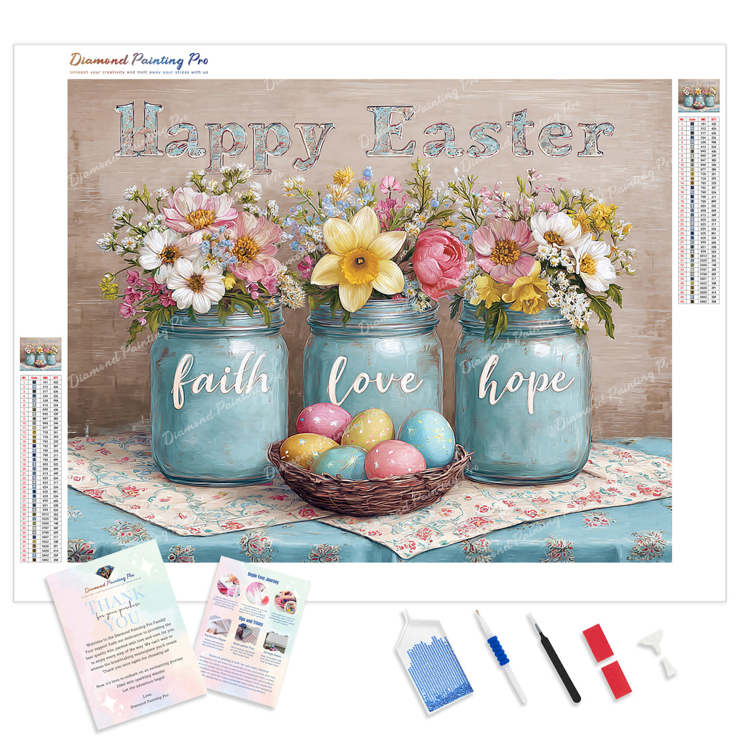 Spring Flower Jars Diamond Painting Kit - Full Drill / Square or Round Diamonds with AB Drills Option