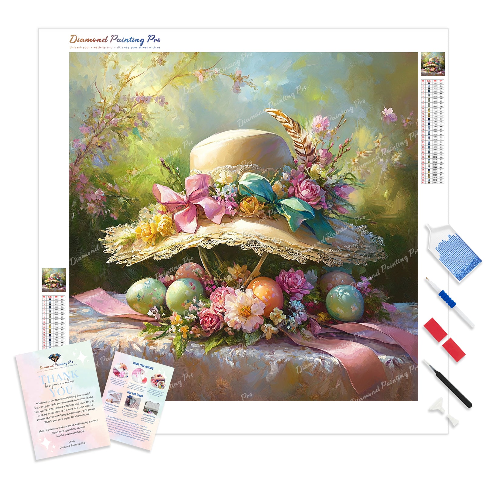 Springtime Bonnet and Bows Diamond Painting Kit - Full Drill / Square or Round Diamonds with AB Drills Option