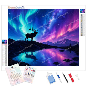 Stag and Aurora Borealis | Diamond Painting