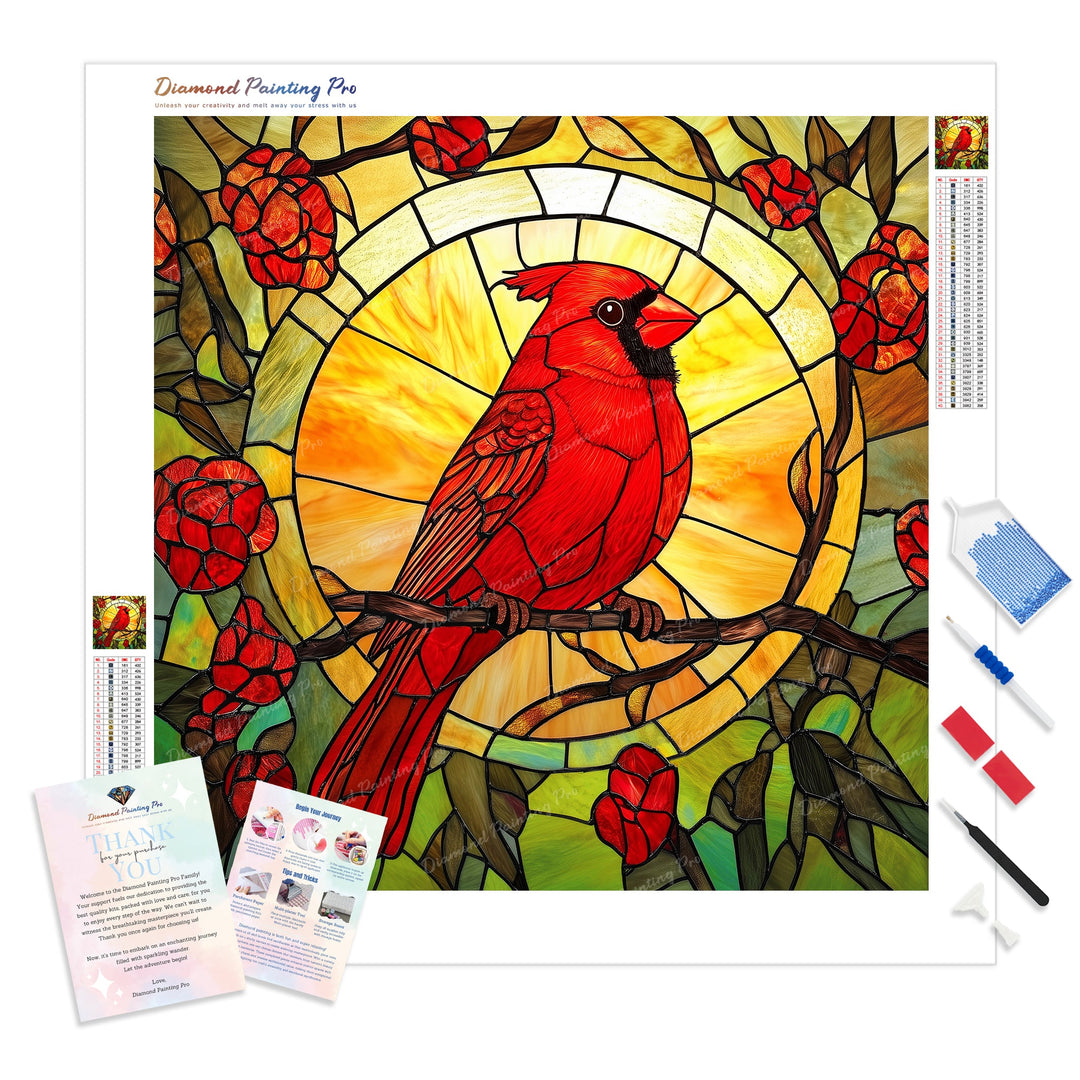 Stained Glass Cardinal Glow | Diamond Painting