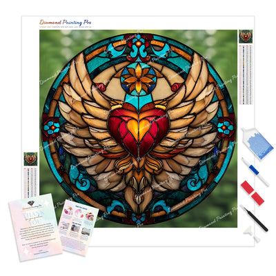 Stained Glass Heart Diamond Painting Kit - Full Drill / Square or Round Diamonds with AB Drills Option