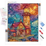 Stained Glass Lighthouse Diamond Painting Kit - Full Drill / Square or Round Diamonds with AB Drills Option