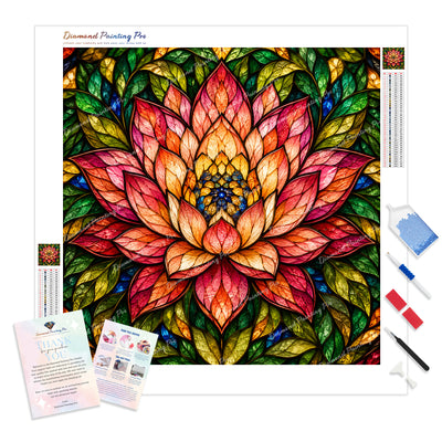 Stained-Glass Lotus Diamond Painting Kit - Full Drill / Square or Round Diamonds with AB Drills Option