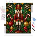 Stained-Glass Nutcracker Diamond Painting Kit - Full Drill / Square or Round Diamonds with AB Drills Option