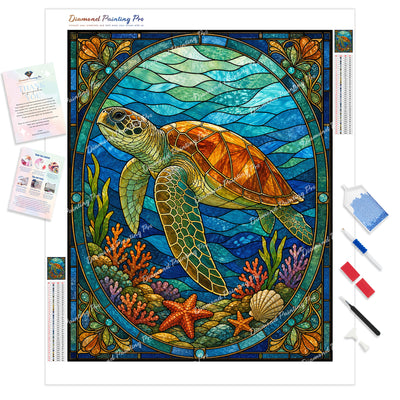 Stained-Glass Sea Turtle Diamond Painting Kit - Full Drill / Square or Round Diamonds with AB Drills Option