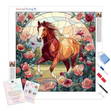Stained-Glass Stallion Diamond Painting Kit - Full Drill / Square or Round Diamonds with AB Drills Option