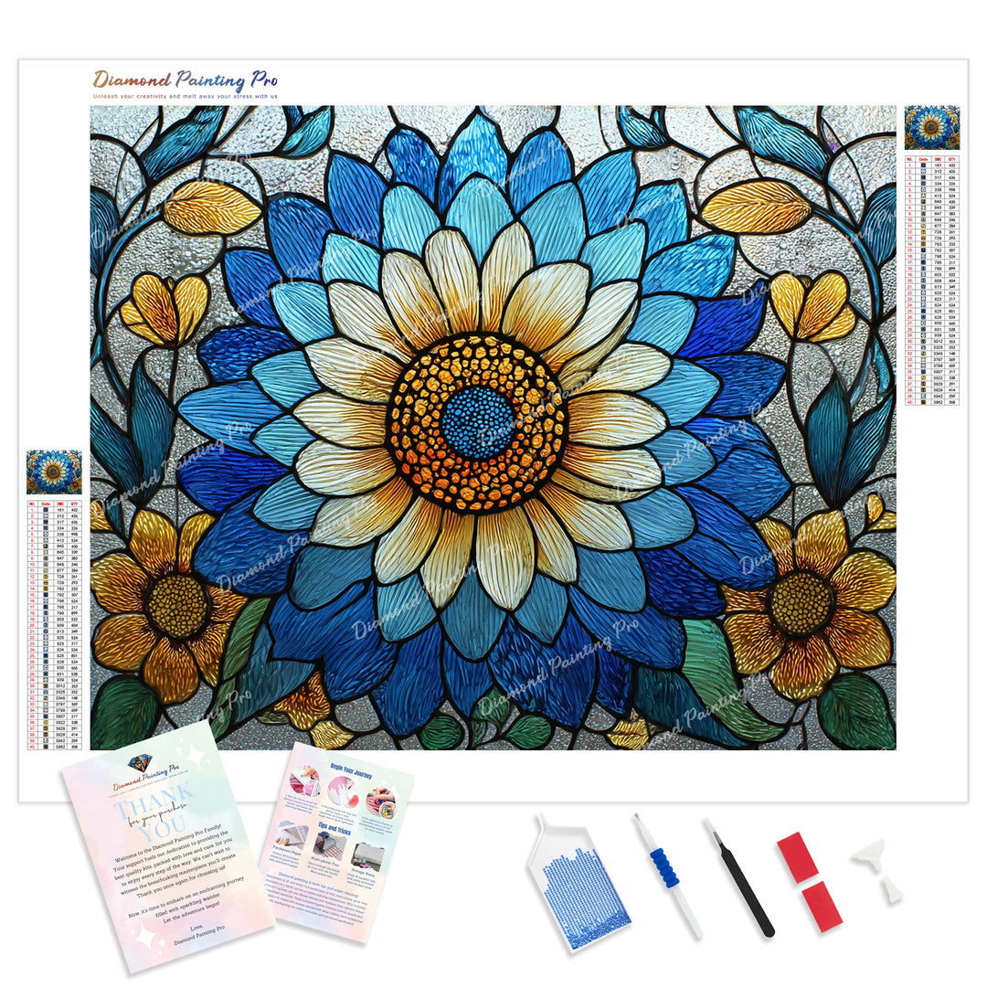 Stained-Glass Sunflower Diamond Painting Kit - Full Drill / Square or Round Diamonds with AB Drills Option