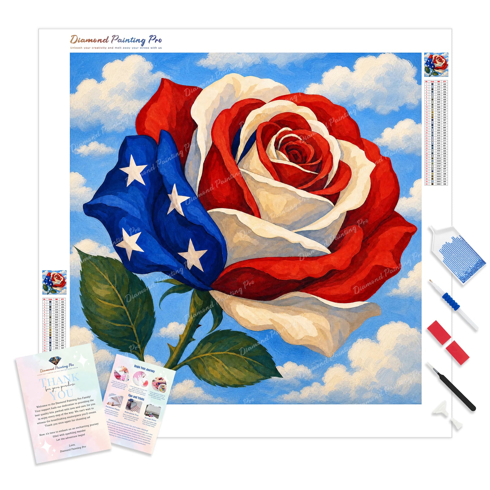 Star-Spangled Blossom Diamond Painting Kit - Full Drill / Square or Round Diamonds with AB Drills Option