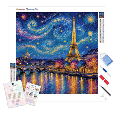 Starry Night Paris Diamond Painting Kit - Full Drill / Square or Round Diamonds with AB Drills Option