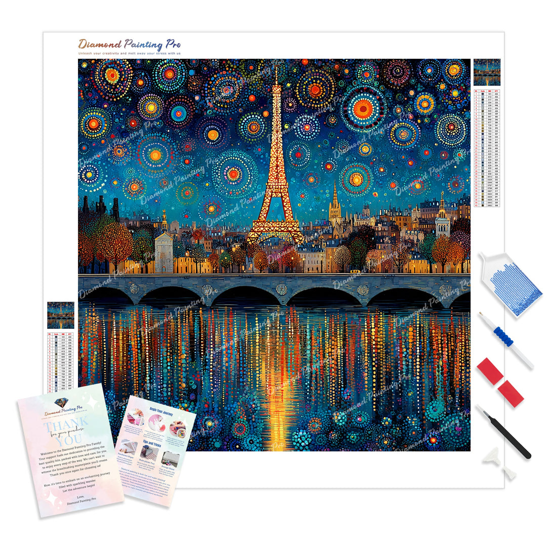 Starry Paris Skyline Diamond Painting Kit - Full Drill / Square or Round Diamonds with AB Drills Option