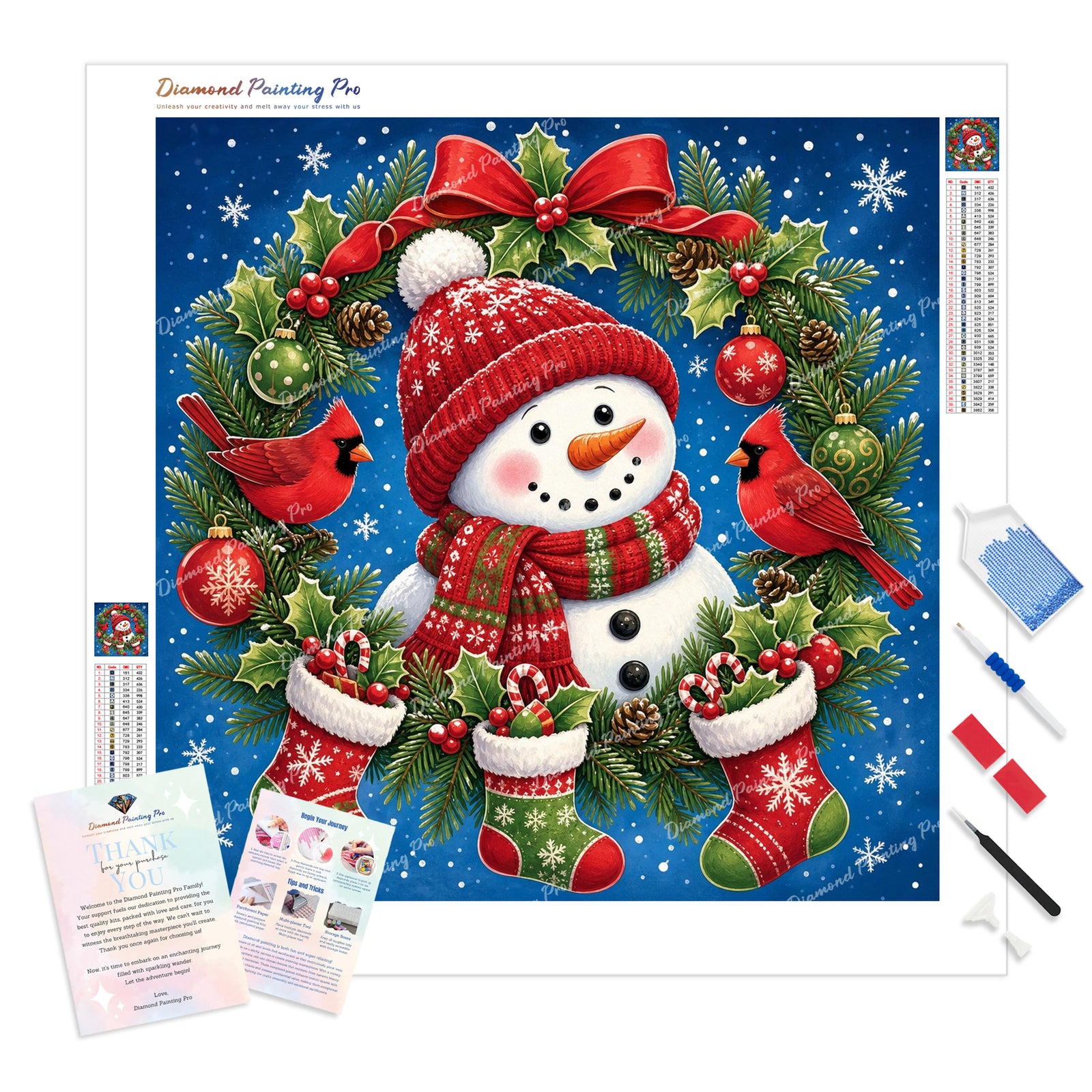 Stocking-Clad Snowman Diamond Painting Kit - Full Drill / Square or Round Diamonds with AB Drills Option