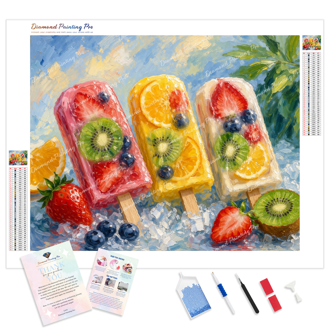 Summer Fruit Popsicles Diamond Painting Kit - Full Drill / Square or Round Diamonds with AB Drills Option