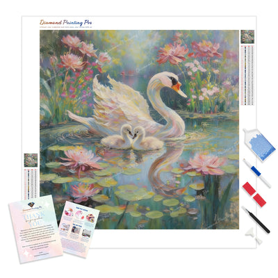 Swans and Water Lilies Diamond Painting Kit - Full Drill / Square or Round Diamonds with AB Drills Option