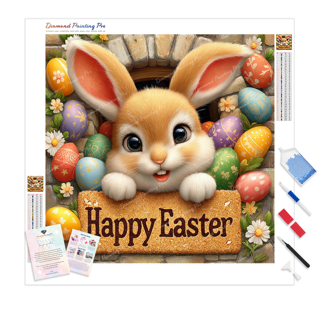 Sweet Easter Bunny Diamond Painting Kit - Full Drill / Square or Round Diamonds with AB Drills Option