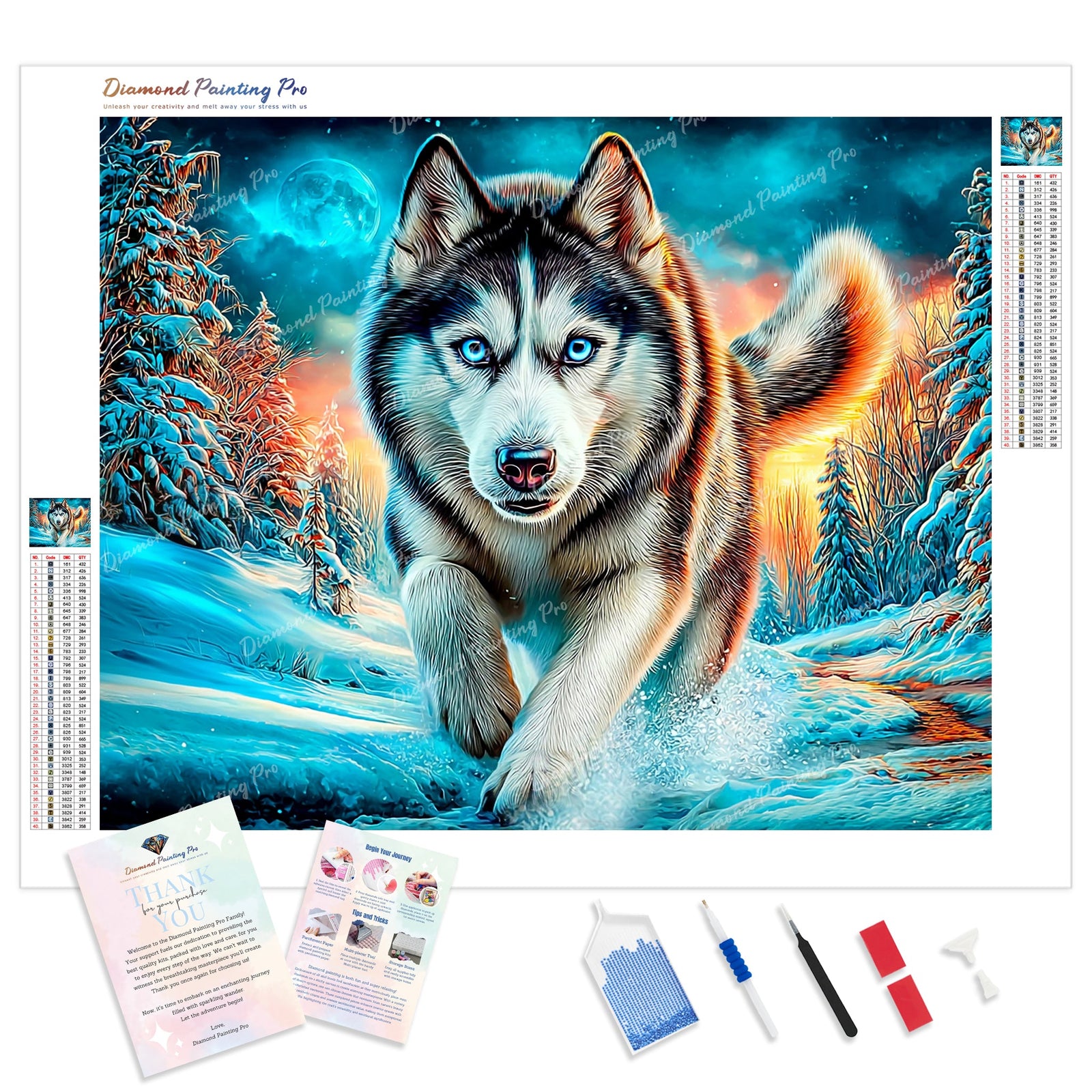 The Arctic Wolf Diamond Painting Kit - Full Drill / Square or Round Diamonds with AB Drills Option