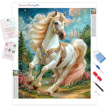 The White Stallion Diamond Painting Kit - Full Drill / Square or Round Diamonds with AB Drills Option