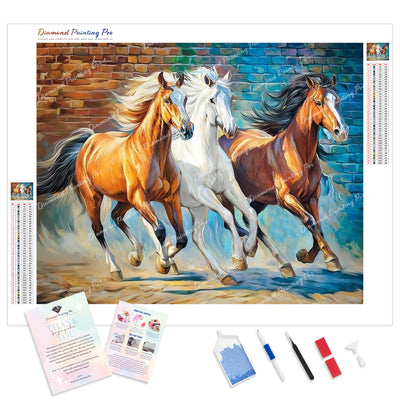 Three Galloping Horses Diamond Painting Kit - Full Drill / Square or Round Diamonds with AB Drills Option