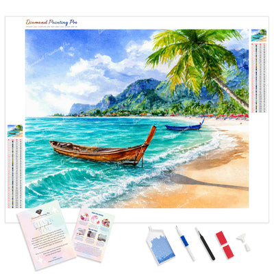 Tropical Beach Diamond Painting Kit - Full Drill / Square or Round Diamonds with AB Drills Option