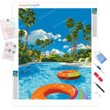 Tropical Pool Diamond Painting Kit - Full Drill / Square or Round Diamonds with AB Drills Option
