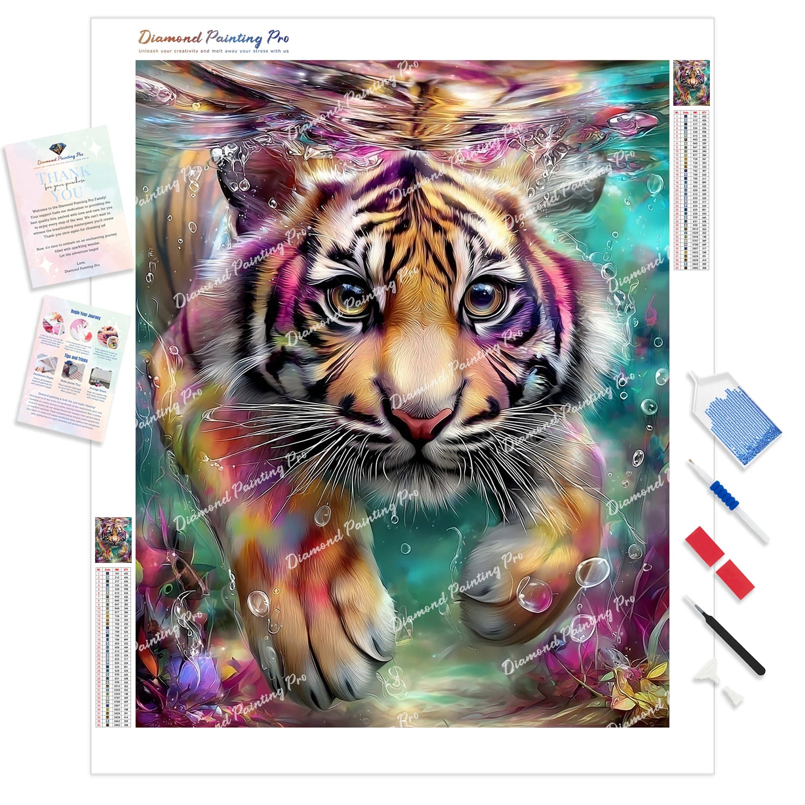 Underwater Tiger Diamond Painting Kit - Full Drill / Square or Round Diamonds with AB Drills Option