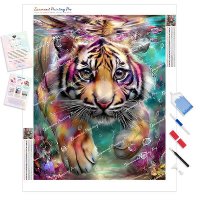 Underwater Tiger Diamond Painting Kit - Full Drill / Square or Round Diamonds with AB Drills Option