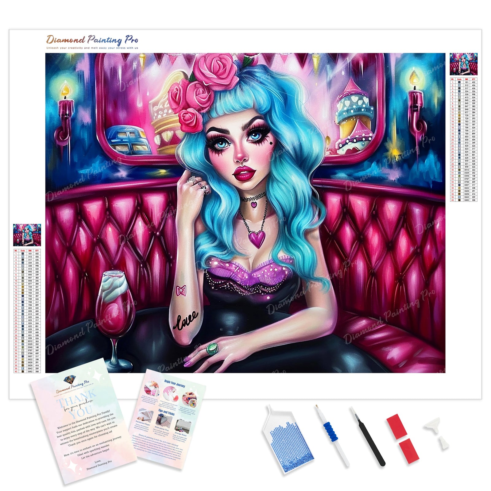 Inked Retro Diva | Diamond Painting Kit - Full Drill - Square or Round Diamonds with AB Drills Option