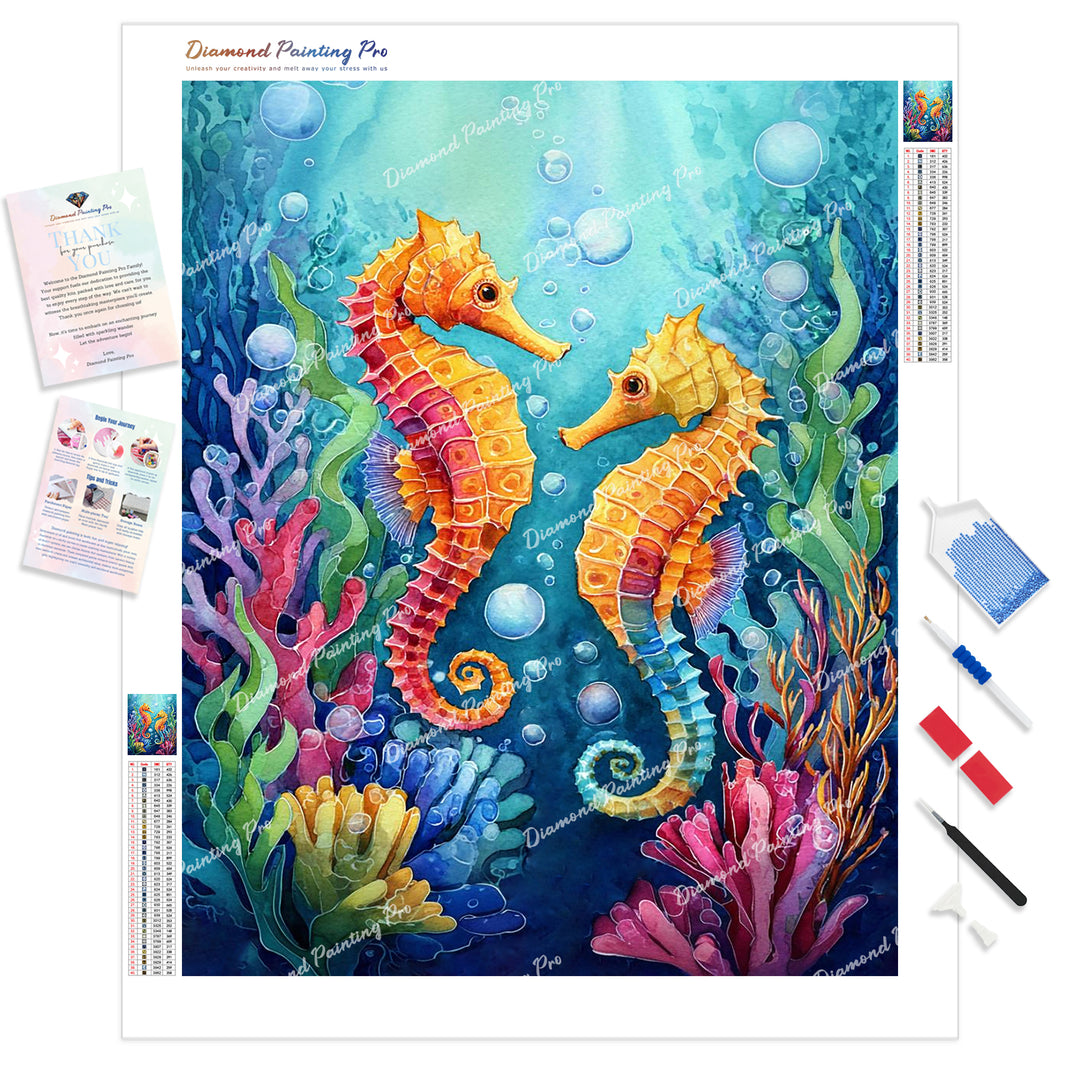 Vibrant Seahorses Diamond Painting Kit - Full Drill / Square or Round Diamonds with AB Drills Option