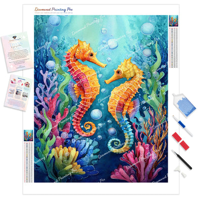 Vibrant Seahorses Diamond Painting Kit - Full Drill / Square or Round Diamonds with AB Drills Option