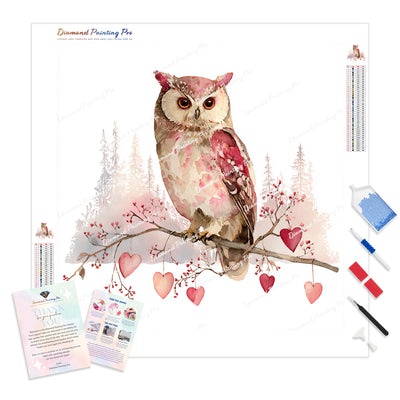 Watercolor Owl Diamond Painting Kit - Full Drill / Square or Round Diamonds with AB Drills Option