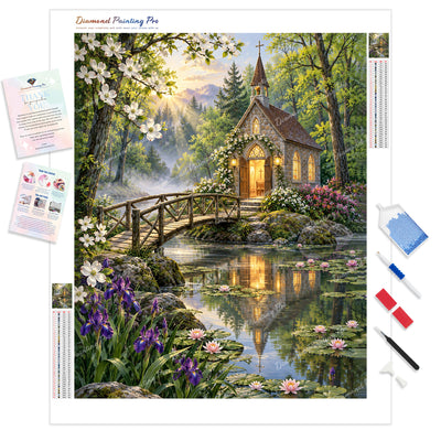 Waterlily Chapel Diamond Painting Kit - Full Drill / Square or Round Diamonds with AB Drills Option
